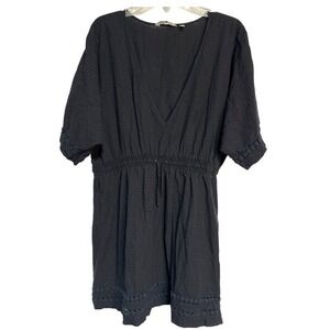 Athleta Black Cotton Womens Short Sleeve Dress  Cover-up With Crochet Trim & Ela